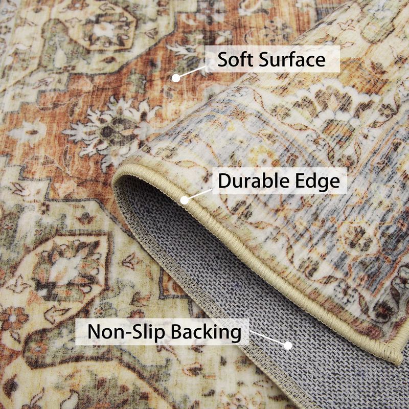 Vintage Persian Distressed Area Rug Washable Medallion Print Carpet, 4 of 7