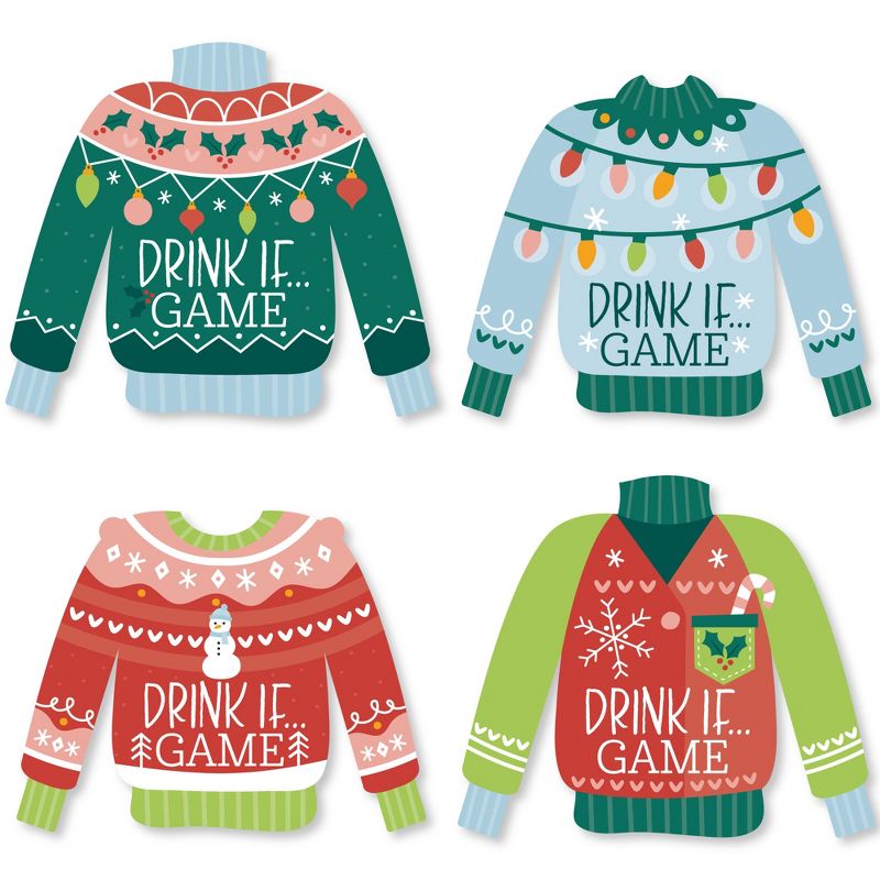 Big Dot of Happiness Drink If Game - Colorful Christmas Sweaters - Ugly Sweater Holiday Party Game - 24 Count, 2 of 6