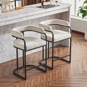 CAVINAS 25.6"Modern Chenille Bar Stools Counter Height,Set of 2,Upholstered Counter Stools,Sleek Bar Chairs with Armrest& Footrest for Dining - 1 of 4