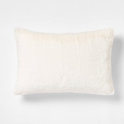 Faux Rabbit Fur Lumbar Throw Pillow Cream - Threshold™