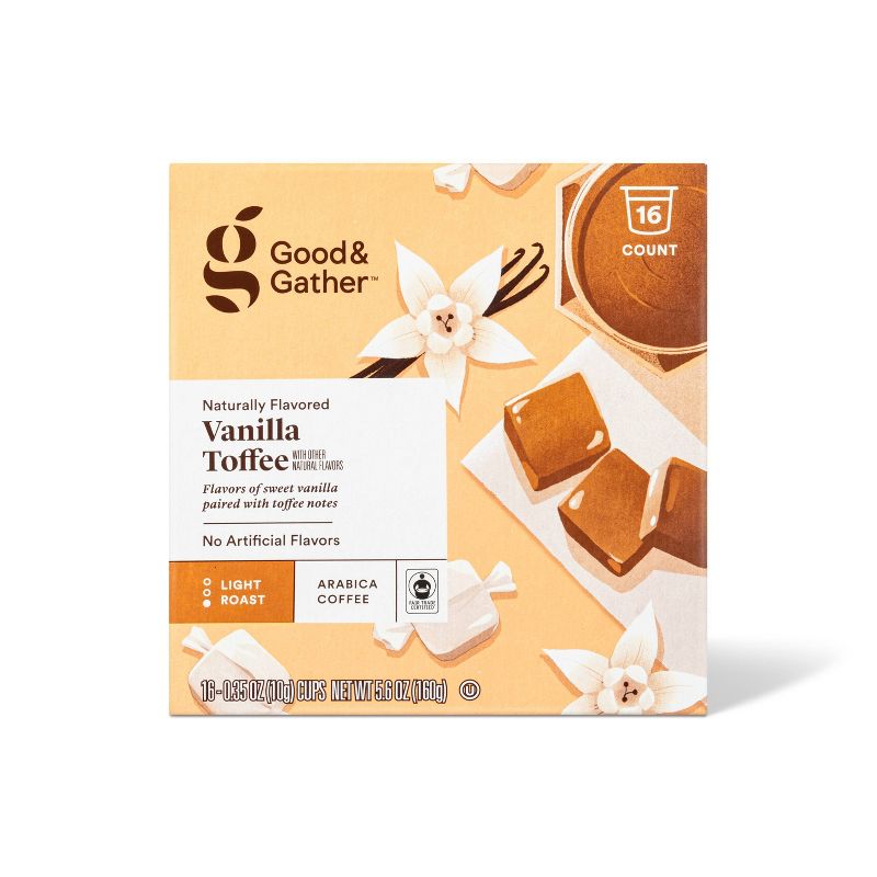 Naturally Flavored Vanilla Toffee with Other Natural Flavors Light Roast Arabica Coffee - 16ct - Good &#38; Gather&#8482;, 1 of 5