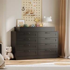 Baby Changing Dresser with 8 Drawers – Wooden Nursery Dresser with Safety Rail & Open Shelf - 1 of 4