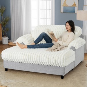Whisen 65.25" Cloud Chaise Sofa, Modern Chaise Lounge Sofa, Cozy Plush Couch with Two Throw Pillows - 1 of 4