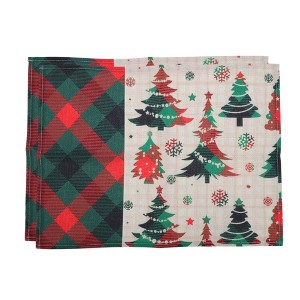 Unique Bargains Christmas Place Mats Linen Red Green Beige White 13"x17.7" 2 Pcs - 1 of 4