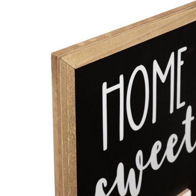 Black and Natural Wood Outdoor Porch Sign with Wreath Accent