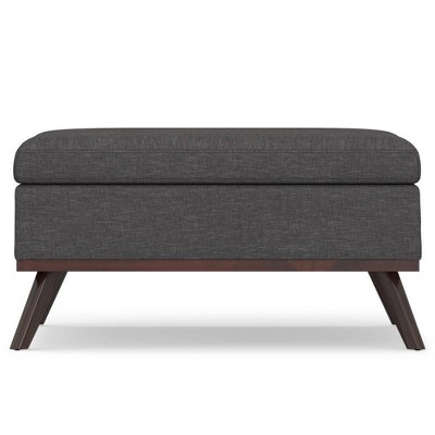 Slate Gray Linen Mid-Century Modern Storage Ottoman