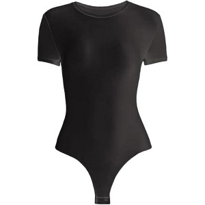 Sol Living Women's Bodysuit Seamless Casual Going Out Top Shirt Breathable Tops Tummy Control Shapewear Stretchy Basic Body Suits T Shirt Crew Neck - 1 of 4