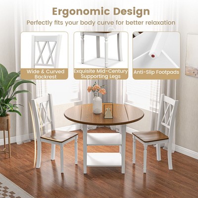 Walnut and White 5-Piece Round Dining Set with Drop Leaf Table