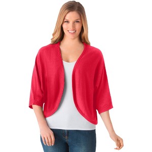 Woman Within Plus Size Rib Trim Cardigan Shrug - 1 of 4