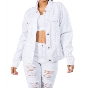 Women's Graphic Distressed Denim Jacket - American Bazi - 1 of 4