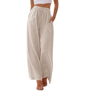 BLUEMING Breezy Linen-Blend Trousers - Women's Drawstring Wide-Leg Pants with Pockets - 1 of 4
