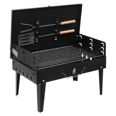 VisioGear Portable Charcoal Grill, Square Grill with Handles and Lid, Black, 17.32"*10.63"*8.66"
