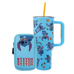 Disney Stitch Tropical Fruits & Flowers 40 Oz Blue Stainless Steel Tumbler With Removable Pouch - 1 of 4