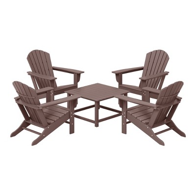 WestinTrends Dylan 5-Piece Outdoor Patio HDPE Adirondack Chair With Square Coffee Table Conversation Set