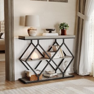 3-Tier Console Table with Storage, Entryway Table with Open Shelves & Diamond-Shaped Metal Frame, Sofa Accent Table for Hallway, Foyer, Living Room - 1 of 4