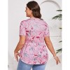 Women Plus Size V Neck Button Tunic Tops Flower Print Casual Short Sleeve Swing Flowy Tunic Henley Shirts - 3 of 4