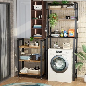 Hooseng 6-Tier Over The Toilet Rack with Storage Cart, Farmhouse Organizer Shelves Over Toilet with 6 Hooks,for Bathroom, Rustic Brown - 1 of 4