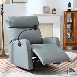 360° Swivel Rocking Recliner Chair, Small PU Manual Recliner with Phone Holder for Nursery, Bedroom or Living Room-3irtyhousy - 1 of 4