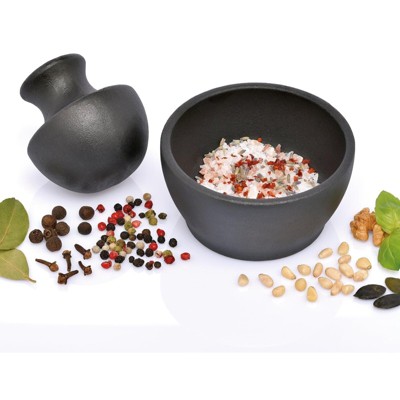 Manu Black Cast Iron Mortar and Pestle Set
