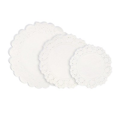 Lace Doilies Paper - 150-Piece Round Decorative Paper Placemats Bulk for Cake, Desert, Wedding - 3 Assorted Sizes, 50 Pieces, 6.5", 8.5", 10.5", White