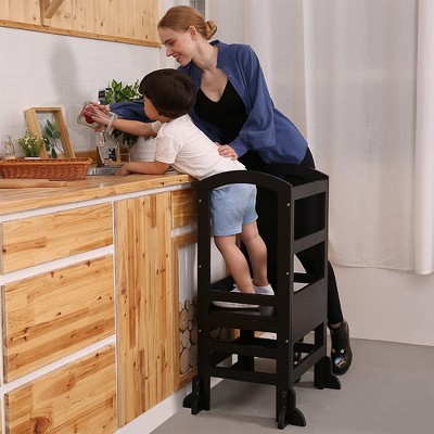 Black Wooden Adjustable Height Kids Learning Step Stool