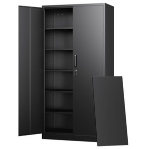 Lockable Metal Storage Cabinet 2-Door 5-Shelf, Mlezan Heavy Duty Garage Cabinet for Home/Office/Gym - 1 of 4