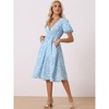 Allegra K Women's Floral Deep V Neck Smocked Waist Casual Summer Midi Dress - 2 of 4