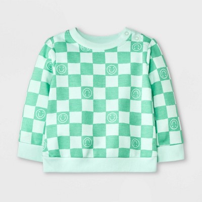 Image of Baby Boys' Checkerboard Sweatshirt - Cat & Jack™ Green 12M