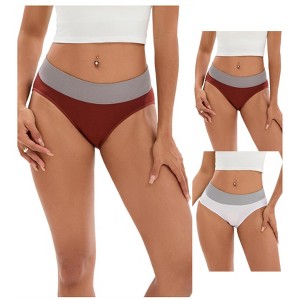 INSPIRE CHIC 3 Packs Women's Color-Block Panties No Trace Underwear Mid-Waisted Full Coverage Briefs - 1 of 4