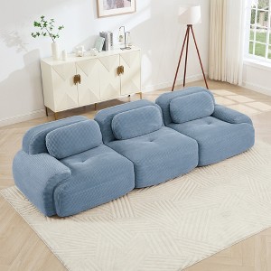 Corduroy 3-Seat Modular Sofa with Curved Armrests, Anti-Slip Base, High-Resilience Sponge, No Assembly Required - 1 of 4