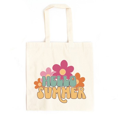 City Creek Prints Hello Summer Flowers Canvas Tote Bag - 15x16 - Natural
