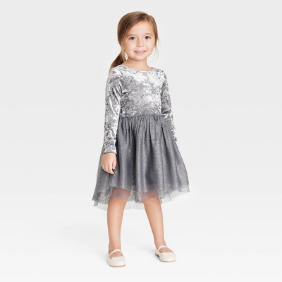 Image of Toddler Girls' Velour Tulle Long Sleeve Dress - Cat & Jack™ Gray 3T