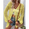 Women's Crochet Cardigan Light Weight Long Sleeve Tie Front Hollow Out Thin Cardigan - 3 of 4