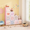 Costway 12-Cube Kids Wardrobe Baby Dresser Bedroom Armoire Clothes Hanging Closet with Doors Pink/Green - 2 of 4