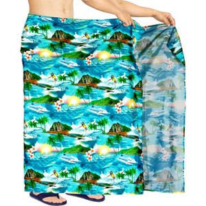 HAPPY BAY Men's Beachwear Wraps Swim Bath Trunk Swimsuit Regular Surfing Swimwear Summer Sarong Long Pareo Wrap One Size Blue, Tree - 1 of 4