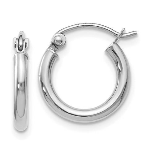 Black Bow Jewelry 2mm Round Hoop Earrings in 14k White Gold, 12mm (7/16 Inch) - image 1 of 3