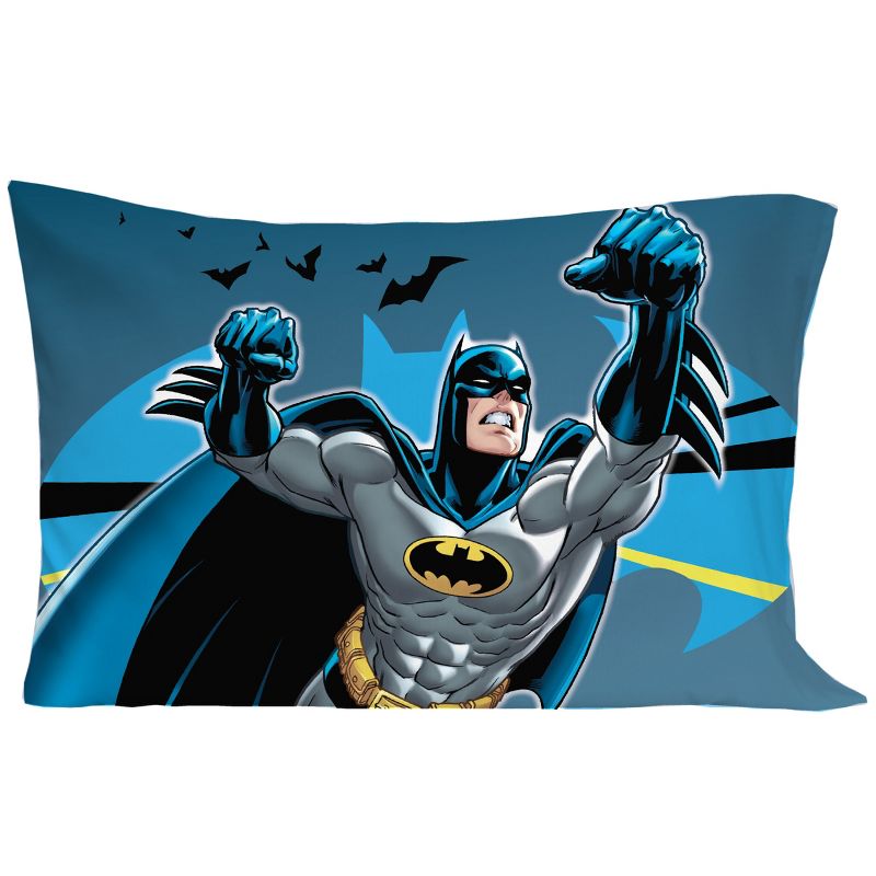 Warner Brothers Batman - Blue Yellow and Grey 4 Piece Toddler Bed Set - Comforter, Flat Top Sheet, Fitted Bottom Sheet, Reversible Pillowcase, 5 of 8