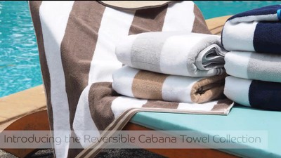 Oversized Grey and Blue Striped Cotton Beach Towel