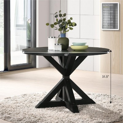 Black Oak Round Dining Table with Cross-Buck Base