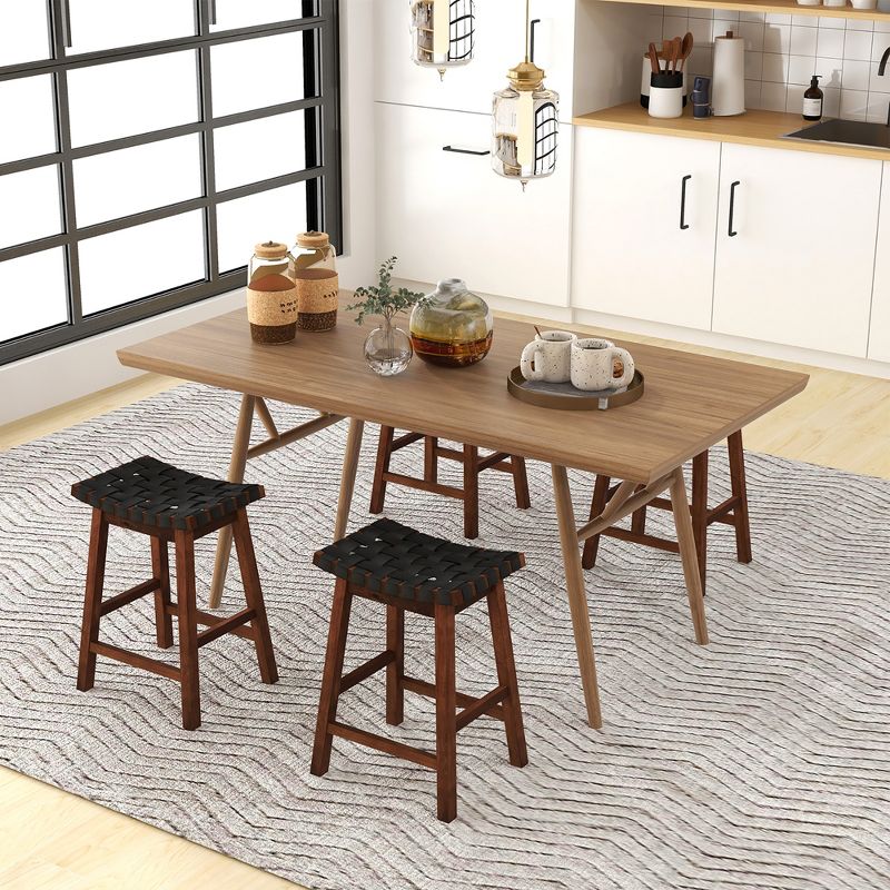 Tangkula Saddle Stools Set of 4 25.5 Inch Counter Height Stools w/ PU Leather Woven Seat Brown, 4 of 10