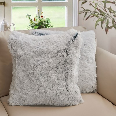 Cheer Collection Super Soft Shaggy Long Hair Throw Pillows Set of 2