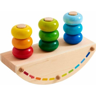 HABA Pegging Game Rainbow Rocker - Wooden Stacking & Dexterity Toy