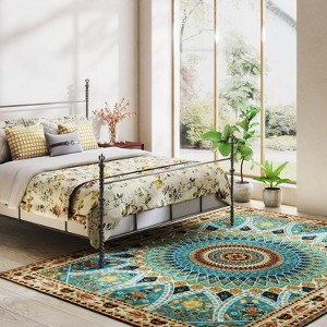 Boho Washable Area Rug, Non-Slip Vintage Kitchen Rug Ultra Soft Print ...