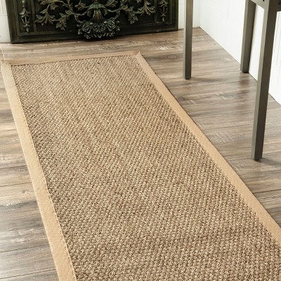 Beige Cotton Bordered Seagrass Runner Rug, 2' 6" x 6'