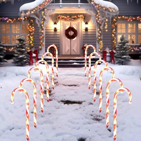 Syncfun 12 Pcs Christmas Candy Cane Pathway Markers Lights, Outdoor ...