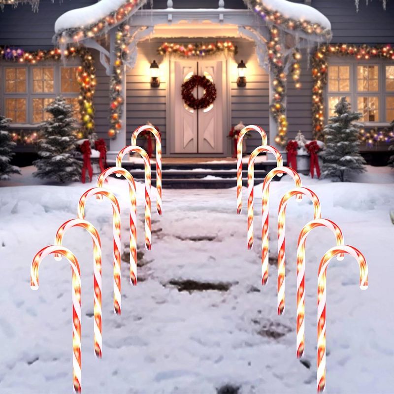 Joiedomi 12 Pcs Christmas Candy Cane Pathway Markers Lights, 1 of 2