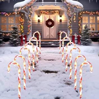 Joiedomi 12 Pcs Christmas Candy Cane Pathway Markers Lights