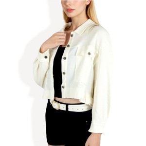 Anna-Kaci Women's Cropped Button-Up Jacket with Chest Pockets and Collared Neckline - 1 of 4