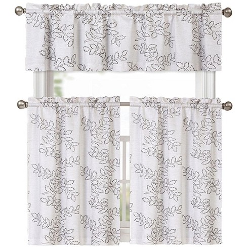 Kate Aurora Shabby Living Brielle Complete 3 Piece Embroidered Floral Cafe Kitchen Curtain Tier & Valance Set - image 1 of 2