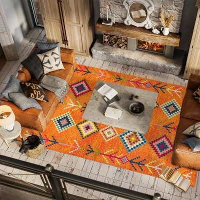 Tribal Love Geometric Orange Multi 3x5 Feet Area Rug